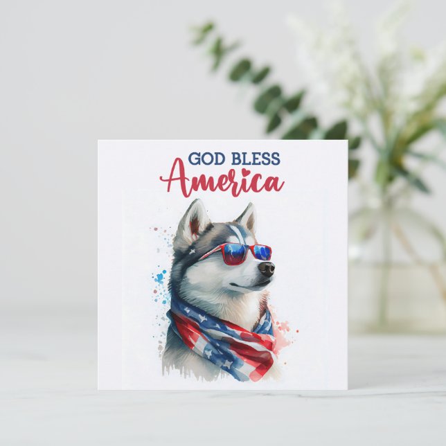 Patriotisk hund-Husky 4 juli-kort Julkort (Stående Fram)