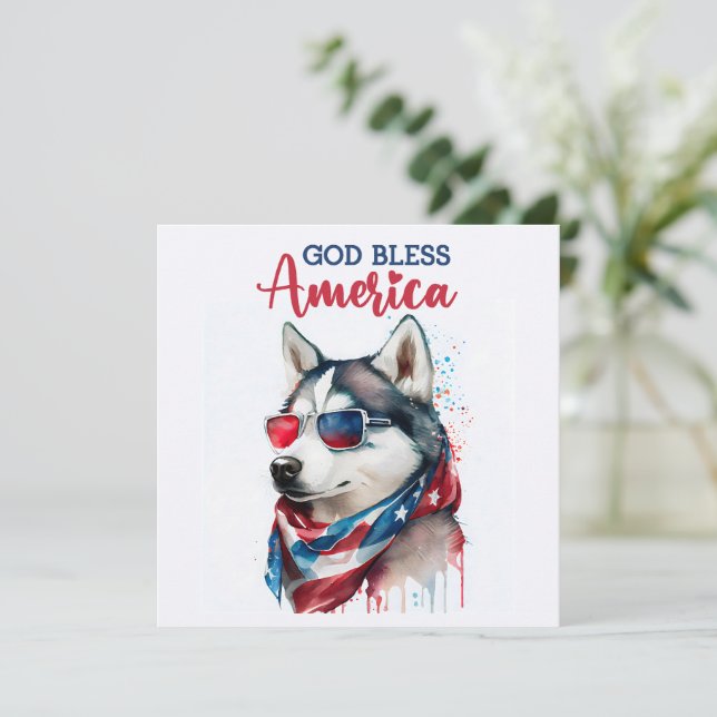 Patriotisk hund-Husky 4 juli-kort Julkort (Stående Fram)