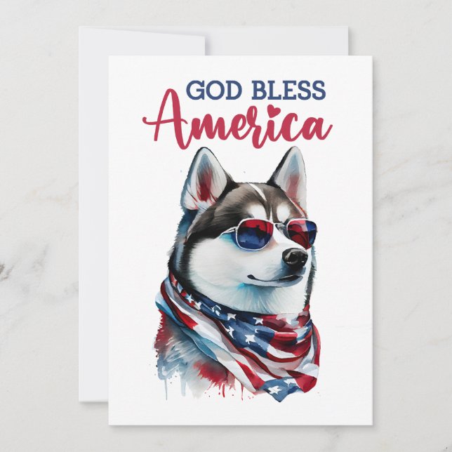 Patriotisk hund-Husky 4 juli-kort Julkort (Framsida)