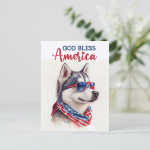 Patriotisk hund-Husky, Gud välsigne Amerika vykort