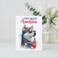 Patriotisk hund-Husky, Gud välsigne Amerika vykort