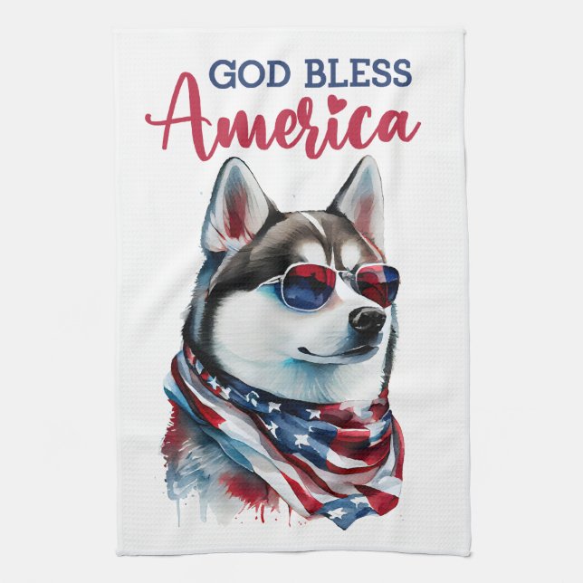 Patriotisk hund-Husky Kökshandduk (Vertikal)