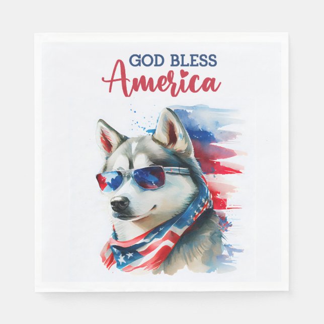 Patriotisk Hund-Husky Pappersservett (Framsidan)