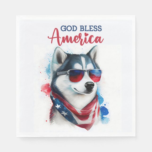 Patriotisk Hund-Husky Pappersservett (Framsidan)