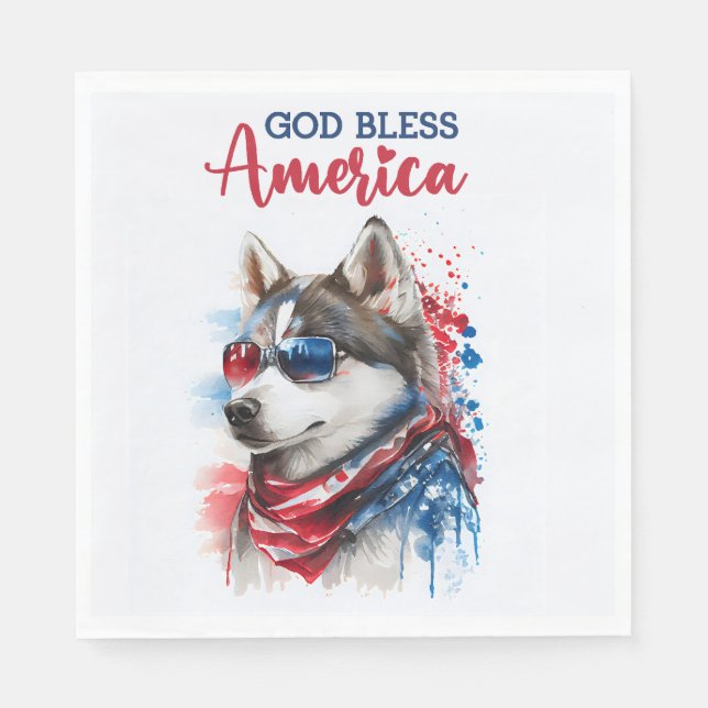 Patriotisk Hund-Husky Pappersservett (Framsidan)