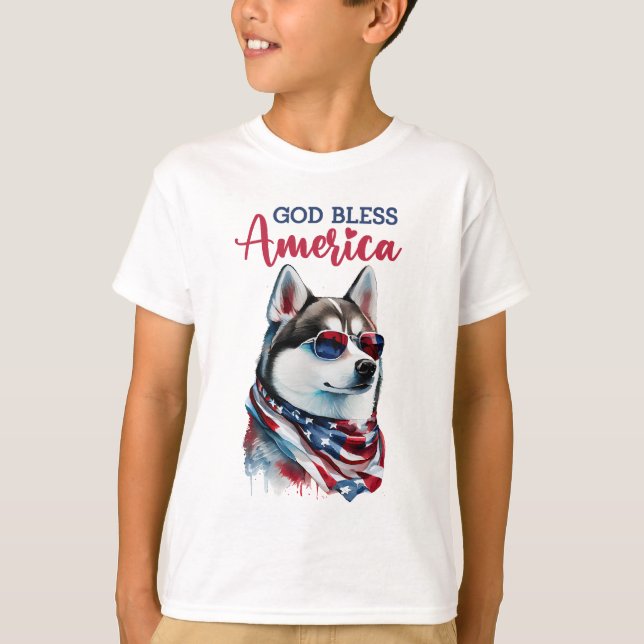 Patriotisk hund-Husky T Shirt (Framsida)