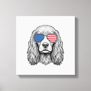 Patriotisk hund med flagg solglasögon Vintage Vect Canvastryck