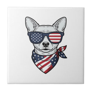 Patriotisk hund med flagg solglasögon Vintage Vect Kakelplatta
