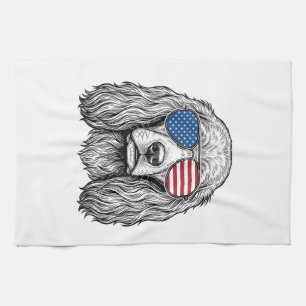 Patriotisk hund med flagg solglasögon Vintage Vect Kökshandduk
