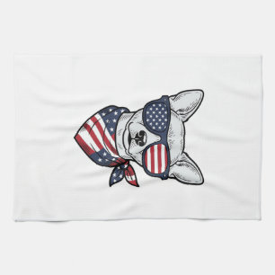 Patriotisk hund med flagg solglasögon Vintage Vect Kökshandduk