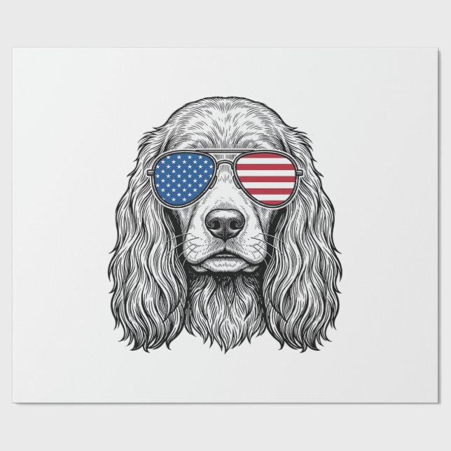 Patriotisk hund med flagg solglasögon Vintage Vect Presentpapper (Platt)
