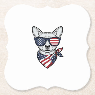 Patriotisk hund med flagg solglasögon Vintage Vect Underlägg Papper