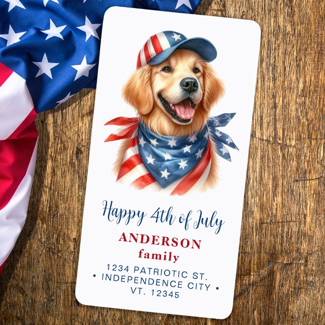 Patriotisk Hund Rött vitt blått Returadress Adressetikett (Skapare uppladdad)
