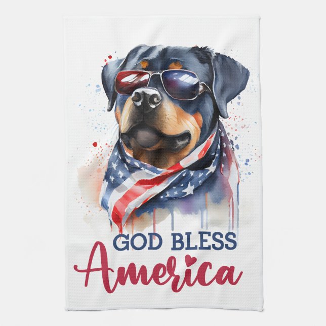 Patriotisk Hund-Rottweiler Kökshandduk (Vertikal)