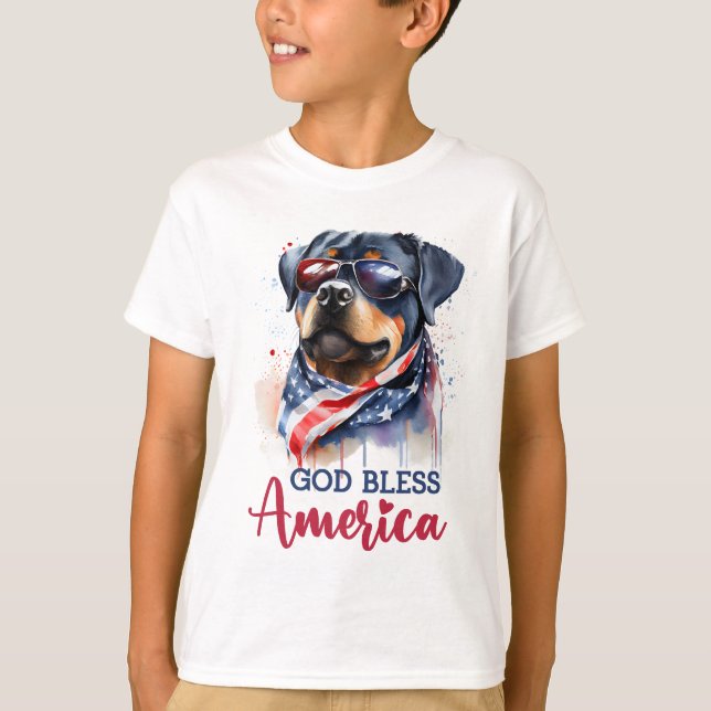 Patriotisk Hund-Rottweiler T Shirt (Framsida)