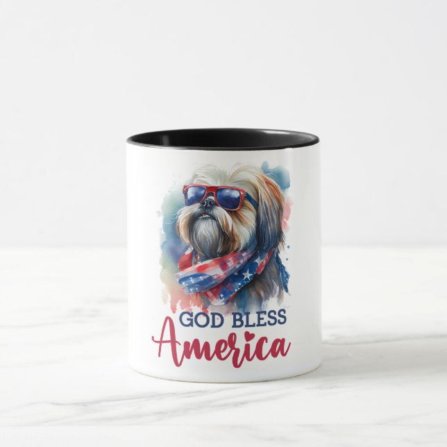 Patriotisk Hund-Shih tzu Mugg (Center)