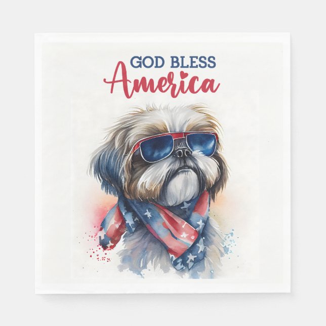 Patriotisk Hund-Shih tzu Pappersservett (Framsidan)