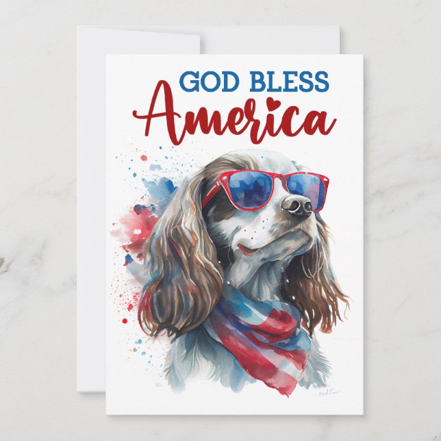 Patriotisk hund- Spaniel 4 juli-kort Julkort (Framsida)