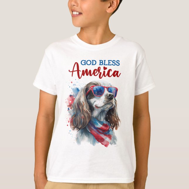 Patriotisk Hund-Spaniel T Shirt (Framsida)