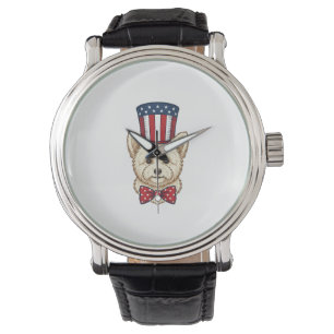 Patriotisk Hund Topphatt Vintage Vektor Design_1 Armbandsur