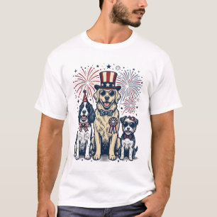 Patriotisk hund trio vintage gravyr skjorta design t shirt