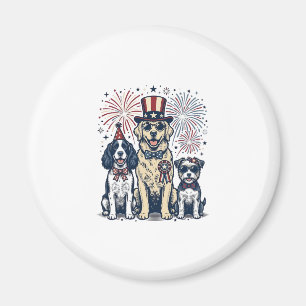 Patriotisk Hund Trio Vintage Gravyr T-Shirt Design Magnet