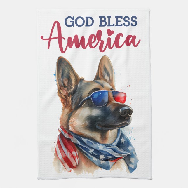 Patriotisk hund - tysk schäferhund kökshandduk (Vertikal)