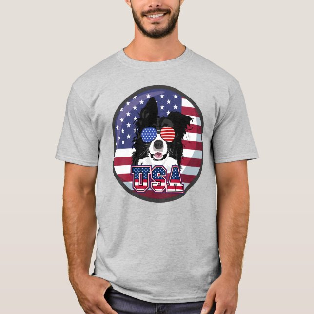 Patriotisk hund USA  T Shirt (Framsida)