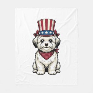 Patriotisk Hund Vintage Gravyr Vektor Design_1 Fleecefilt