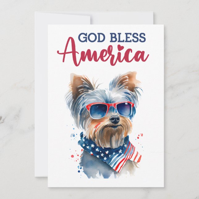 Patriotisk hund - Yorkie 4 juli-kort Julkort (Framsida)