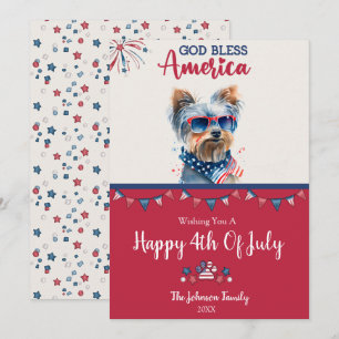 Patriotisk hund - Yorkie 4 juli-kort Julkort