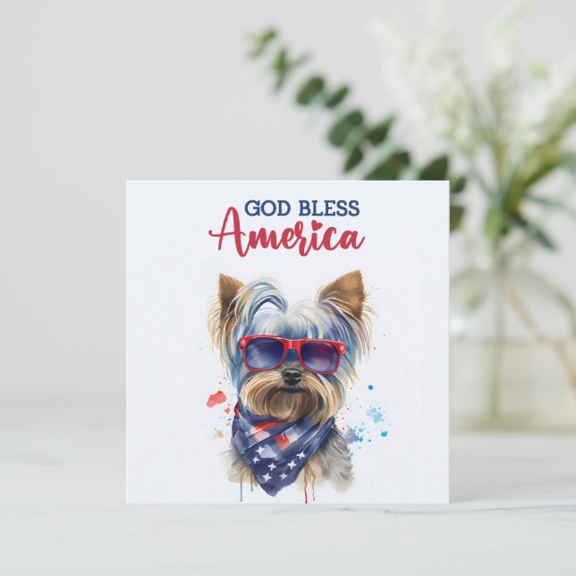 Patriotisk hund-Yorkie 4 juli-kort Julkort (Stående Fram)
