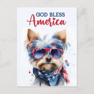 Patriotisk hund-Yorkie, Gud välsigne Amerika vykor Vykort