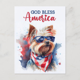 Patriotisk hund-yorkie, Gud välsigne Amerika vykor Vykort