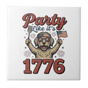 Patriotisk Hundfest Som Om Det Är 1776 Vintage T-S Kakelplatta
