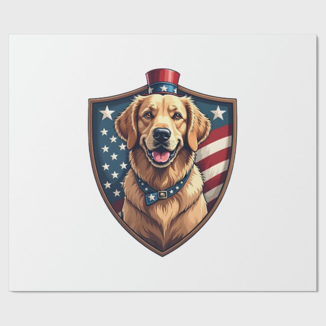 Patriotisk hundpappa Golden Retriever graverad skj Presentpapper (Platt)
