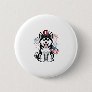 Patriotisk Husky Valp Vintage Gravering Tröja Desi Knapp