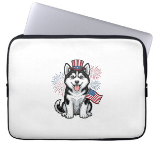 Patriotisk Husky Valp Vintage Gravyr T-Shirt Desi Laptop Fodral
