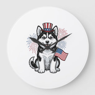 Patriotisk Husky Valp Vintage Gravyr T-Shirt Desi Stor Klocka