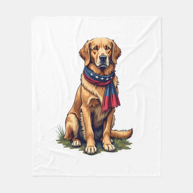 Patriotisk Jakt Golden Retriever Vintage T-shirt 4 Fleecefilt (Framsidan)