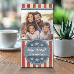 Patriotisk jul 1 foto Amerikansk flagga Julkort