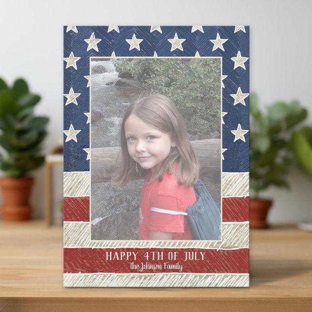Patriotisk jul 1 foto Amerikanska flaggan Vertikal Julkort (Unique Photo Card)