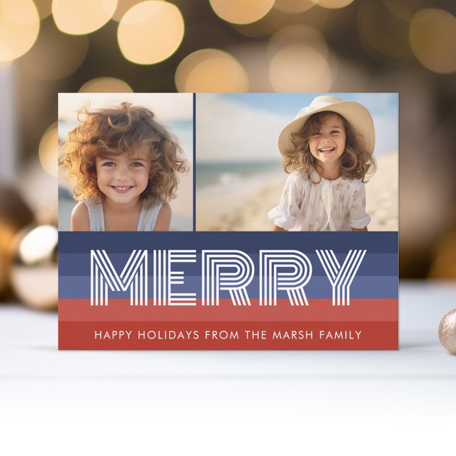 Patriotisk jul 2-foto, amerikansk Flagga Helg Vykort (Holiday Photo Postcard)