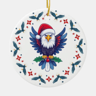 Patriotisk jul amerikansk fet örn julgransprydnad keramik