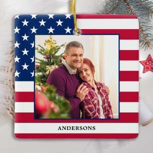 Patriotisk jul - Anpassningsbar Foto USA Amerikans Julgransprydnad Keramik