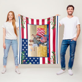 Patriotisk jul-Anpassningsbar Photo American Flagg Fleecefilt