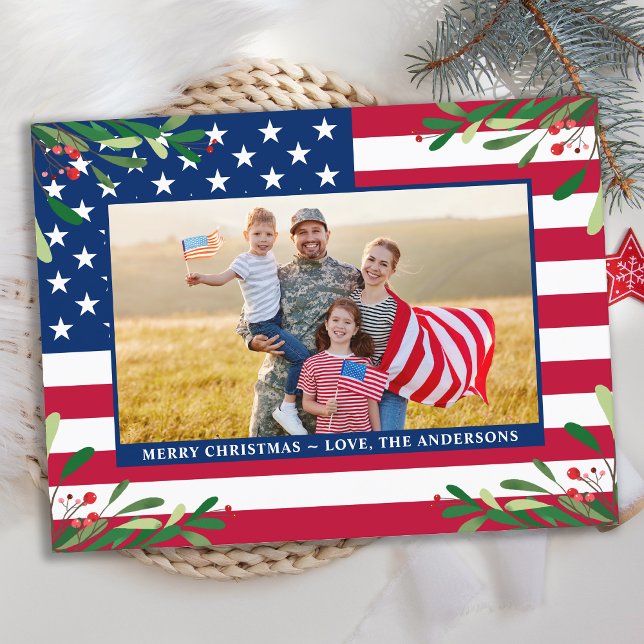 Patriotisk jul-Anpassningsbar Photo American Flagg Helg Vykort (Skapare uppladdad)
