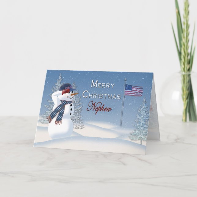 Patriotisk jul - - brorson - snögubbe/salutera helgkort (Framsida)
