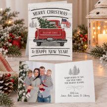 Patriotisk jul Vintage Red Lastbil Flagga Rustic