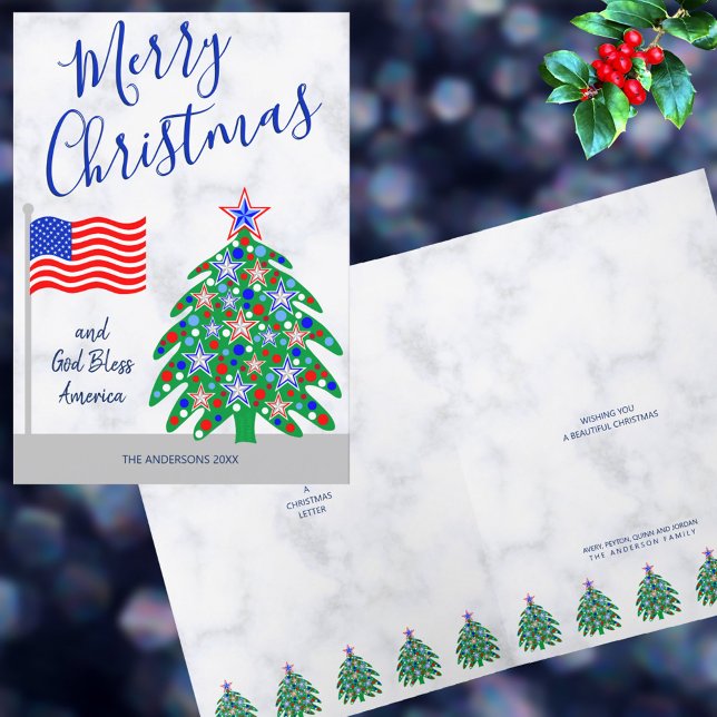 Patriotisk Julgran American Flagga Helgkort (Celebrate Christmas and America with these patriotic Christmas greeting cards)